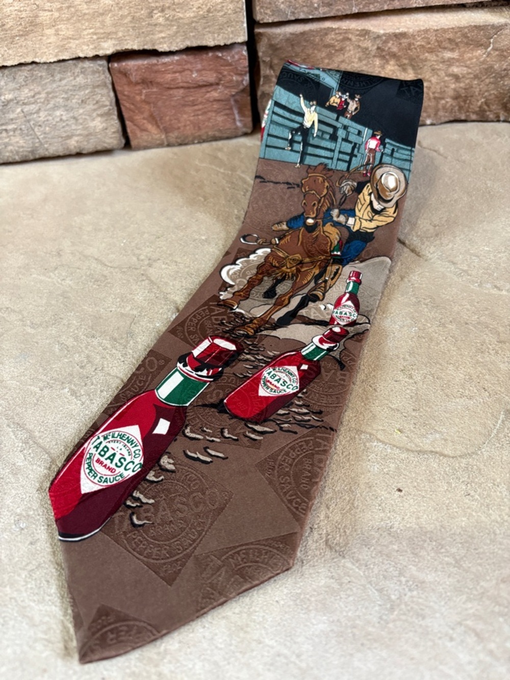 Tabasco Pepper Sauce cowboy rodeo horse 100% silk tie